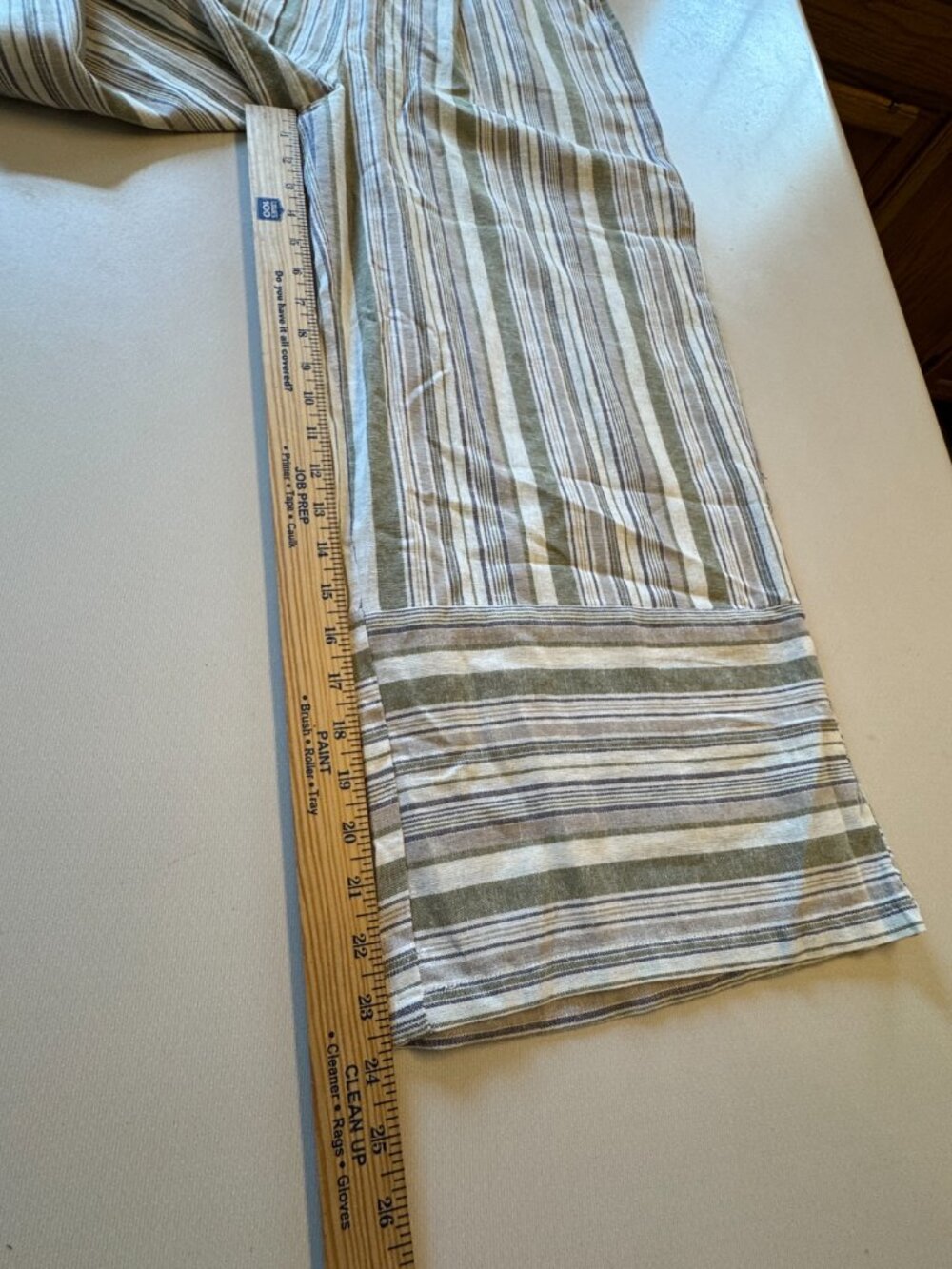 Altar'd State Belted Jumpsuit Large Green Tan Stripe Pockets Linen Blend - Picture 6 of 12